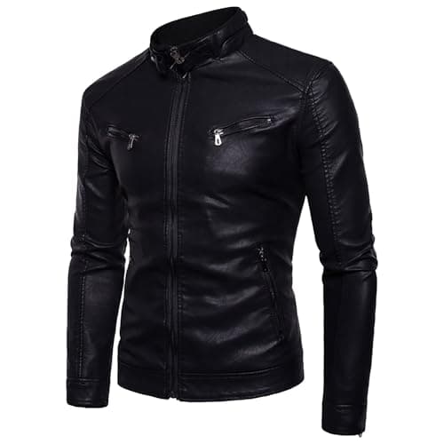 Vintage Men's Leather Stand Collar Faux Biker Jacket | Waterproof Long Sleeve