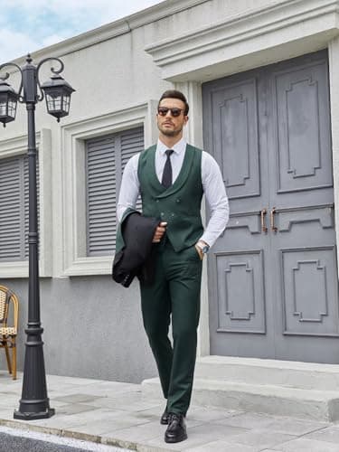 Wangyue Men's Slim Fit 3-Piece Suit for Weddings and Formal Events