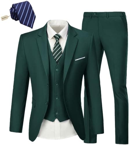 KLAYOVE Men's Slim Fit 3-Piece Wedding Tuxedo Set with Blazer, Vest, Pants, and Tie