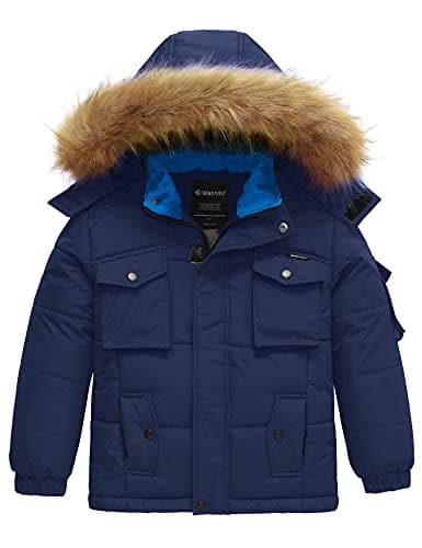 wantdo Boys' Warm Winter Waterproof Thick Puffer Jacket with Removable Hood