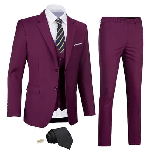 Amyox Men's Slim Fit 3 Piece Business Wedding Tux Suit Set Jacket Vest Pants Tie