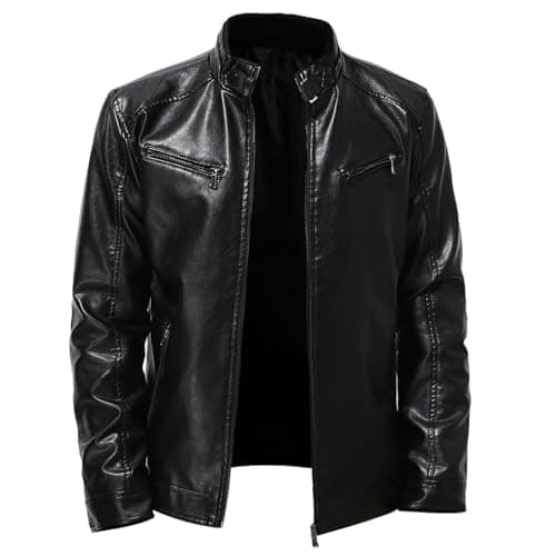 Vintage Men's Leather Stand Collar Faux Biker Jacket | Waterproof Long Sleeve
