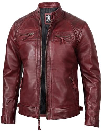 Men's Quilted Cafe Racer Leather Jacket by Blingsoul