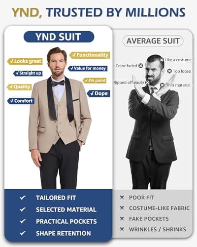 YND Men's Slim Fit Tuxedo Suit 3-Pc Set with Bow Tie