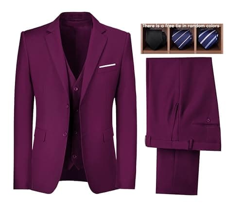 Wudli Mens Slim Fit 3-Piece Groomsmen Wedding Suit Notched Lapel Tuxedo Jacket Pants Vest Set
