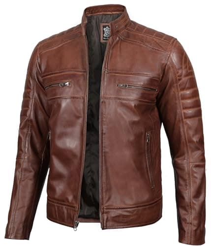 Decrum Men's Cafe Racer Leather Jacket - Real Lambskin Fashion