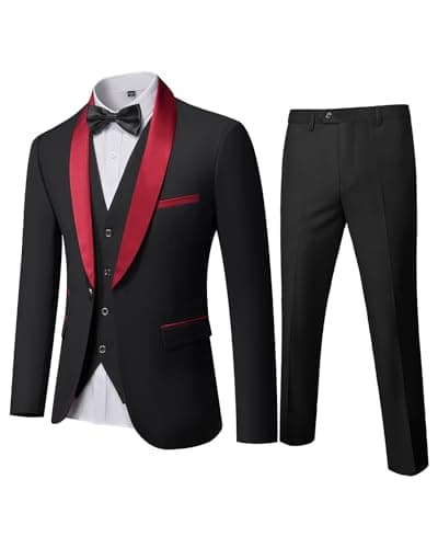 YND Men's Slim Fit Tuxedo Set with Shawl Collar Jacket Vest Pants Bow Tie
