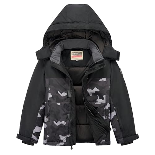 WULFUL Kids' Waterproof Fleece Ski Jacket - Warm Hooded Winter Coat for Boys and Girls