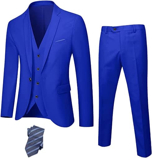 Hihawk Men's Slim Fit 3-Piece Stretch Suit with Blazer, Vest, Pants, and Tie