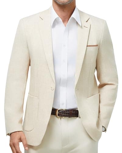 WULFUL Men's Regular Fit Linen Cotton Blazer with Pockets