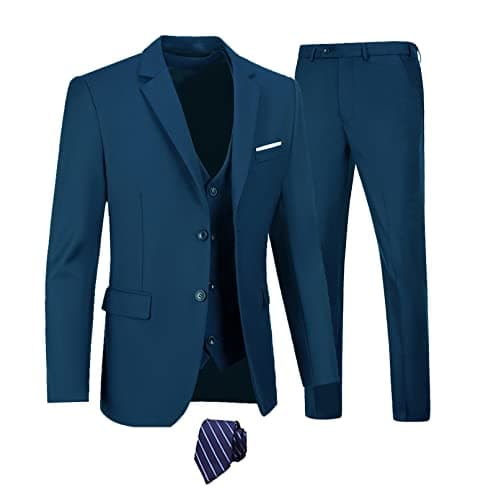 Men's 3-Piece Slim Fit Suit Set - Wedding Business Tuxedo with Blazer, Vest, Pants & Tie