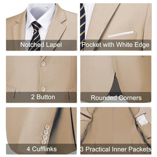 Lynerun Men's Slim Fit 2-Piece Prom Tuxedo Suit Jacket and Pants Set