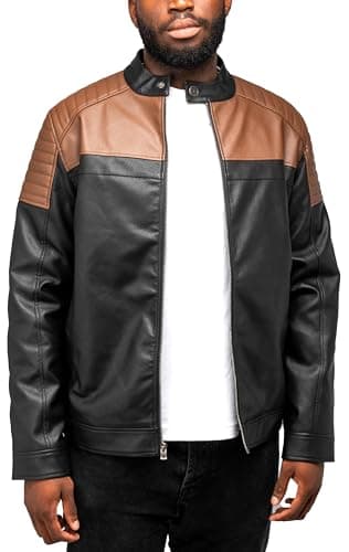 X RAY Men's Hooded PU Leather Jacket, Black, Large