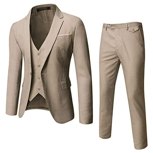 WULFUL Men’s Slim Fit 3-Piece Suit: Blazer, Vest & Pants for Business and Weddings