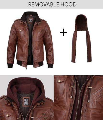 Blingsoul Men's Real Lambskin Leather Bomber Jacket With Hood