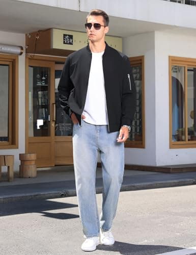 CRYSULLY Men's Lightweight Bomber Jacket for Spring Fall Casual Windbreaker