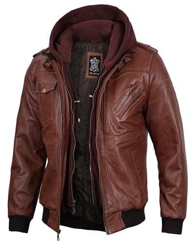 Blingsoul Men's Real Lambskin Leather Bomber Jacket With Hood