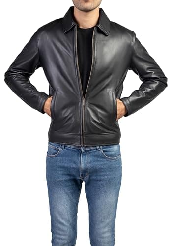 Premium Leather Jacket for Men - Classic Polo Collar Style for Everyday Wear