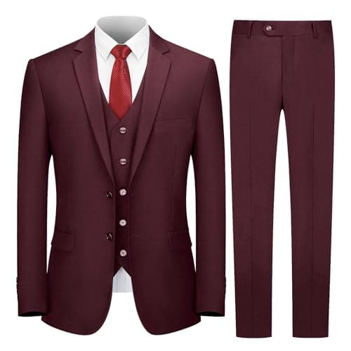 Cooper & Nelson Slim Fit 3-Piece Mens Suit Set Solid Jacket,Vest,Pants&Tie