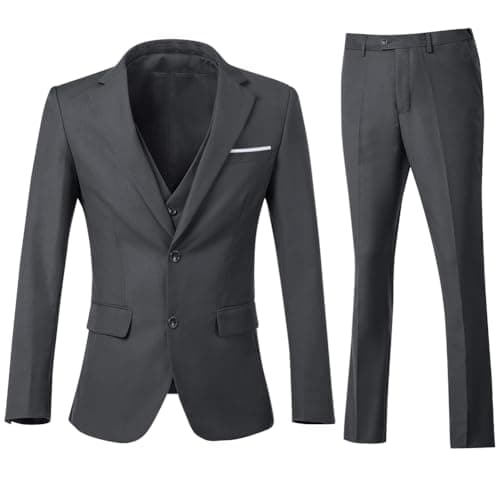 ZKHOECR Men's 3-Piece Slim Fit Two-Button Suit Set Jacket & Pants