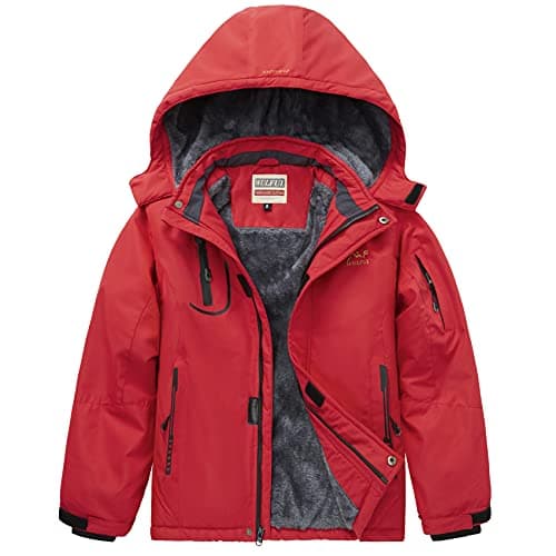 WULFUL Boys' Waterproof Fleece Hooded Ski Jacket
