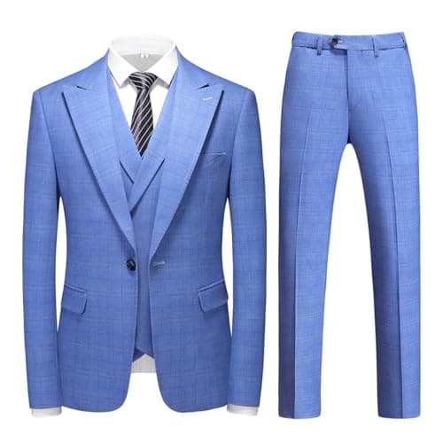 YFFUSHI Men's Plaid 3 Piece Suit Slim Fit Tuxedo