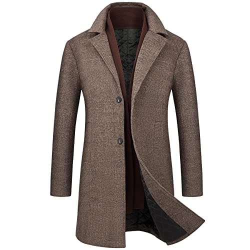 WULFUL Men's Slim Fit Wool Trench Coat Winter Coat