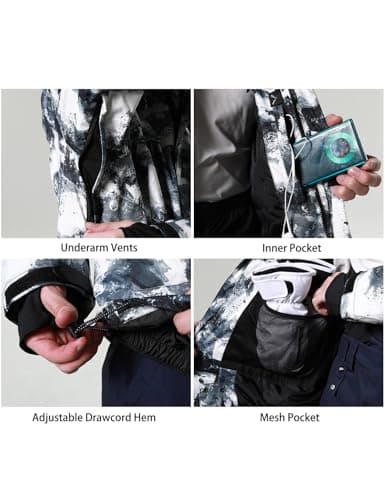 PHIBEE Men's Waterproof Winter Ski Coat Windproof Hooded Jacket