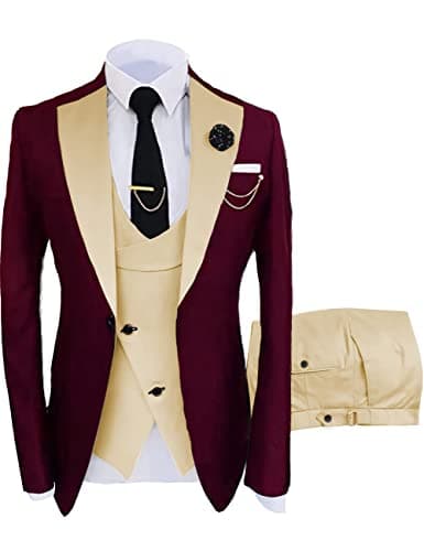 Wangyue Men's Slim Fit 3-Piece Suit for Weddings and Formal Events