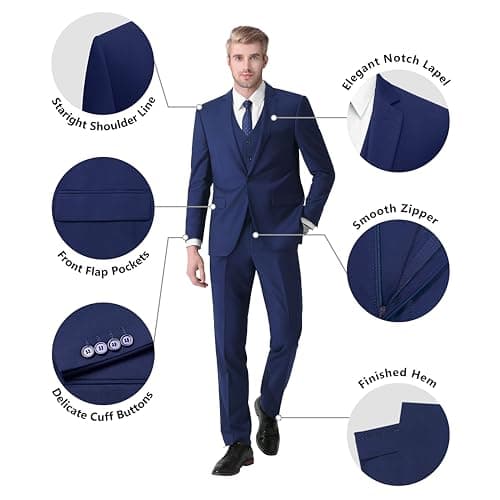 Slim Fit 3 Piece Men's Suit - LUPURTY Tuxedo Set with Jacket, Vest, Pants and Tie