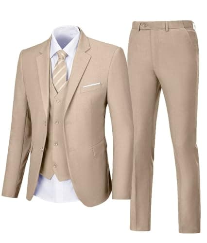 Aowdoy Men's 3-Piece Slim Fit Tuxedo Suit 2 Buttons for WeddingsProm Business