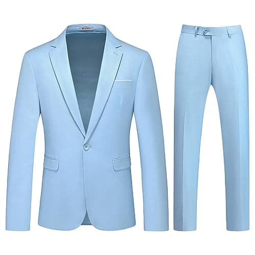 KUDMOL Mens Slim Fit 2-Piece Solid Casual Suit Jacket & Pants Set