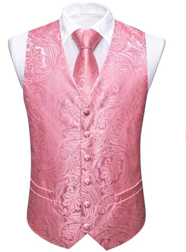 Barry.Wang Men's Paisley Silk Suit Vest Set with Ties 5PCS Formal/Leisure