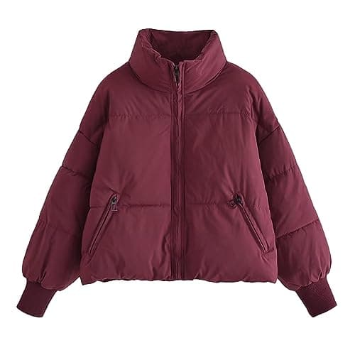 YMADREIG Women's Winter Cropped Down Jacket Zip-Up Padded Coat