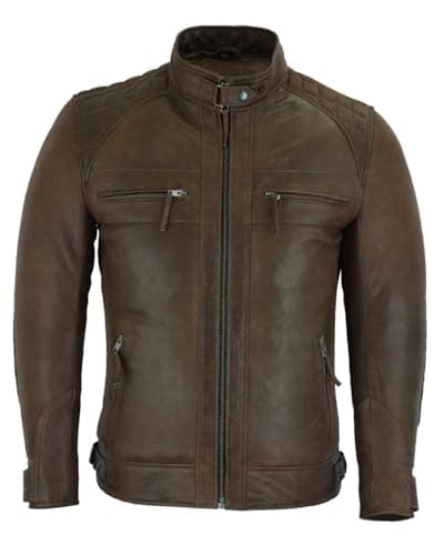 Vance Leather Austin Brown Men's Waxed Lambskin Cafe Racer Motorcycle Jacket