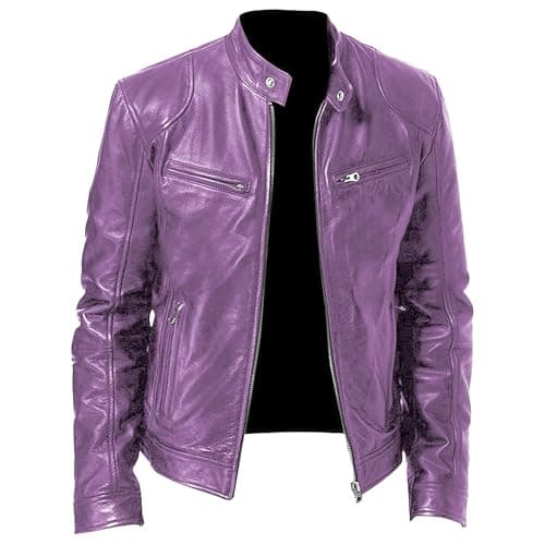 Men's Faux Leather Motorcycle Jacket with Stand Collar