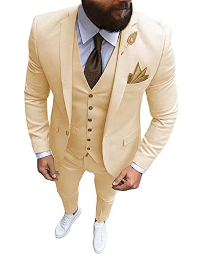 Wangyue Men's Slim Fit 3 Piece Suit Set