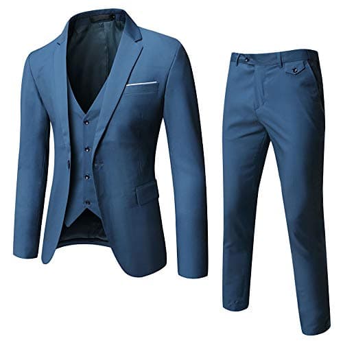 WULFUL Men’s Slim Fit 3-Piece Suit: Blazer, Vest & Pants for Business and Weddings