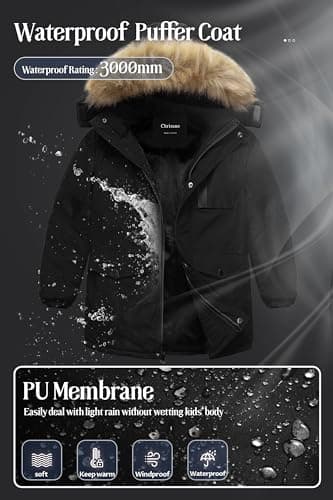 Chrisuno Boys' Waterproof Long Parka Winter Windbreaker Coat