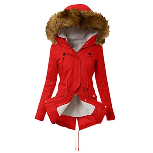 YMADREIG Women's Warm Winter Fleece Jacket with Fur Hood Windproof Coats