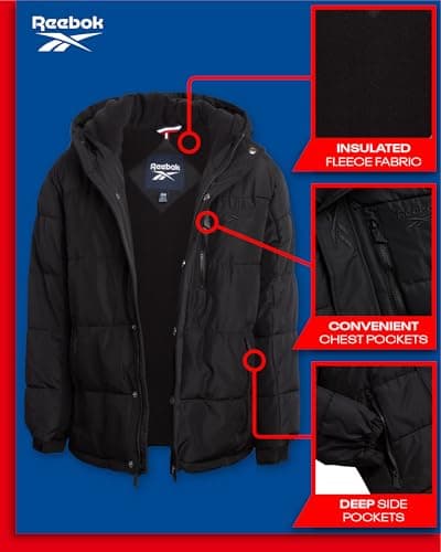 Reebok Boys' Heavyweight Winter Puffer Coat - Weather Resistant Ski Jacket (Ages 8-20)