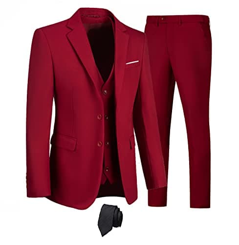 Men's 3-Piece Slim Fit Suit Set - Wedding Business Tuxedo with Blazer, Vest, Pants & Tie