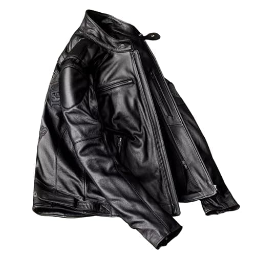 Men's Genuine Cowhide Motorcycle Jacket with Stand Collar