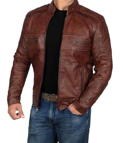 Decrum Men's Black and Brown Real Leather Jacket