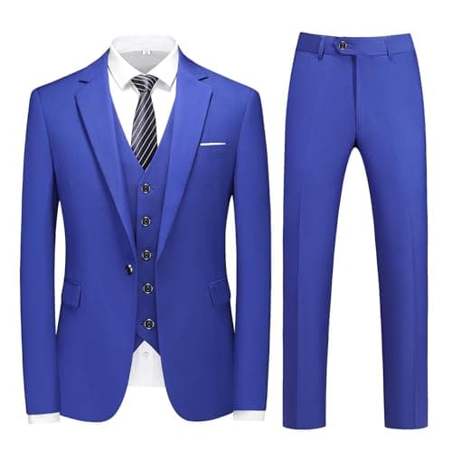 MOGU Mens Slim Fit 3 Piece Dress Suit Tuxedo One Button Side Vents