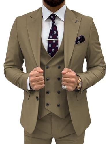 TIJOFA Men's Classic Double Breasted Suit for Wedding & Formal Events