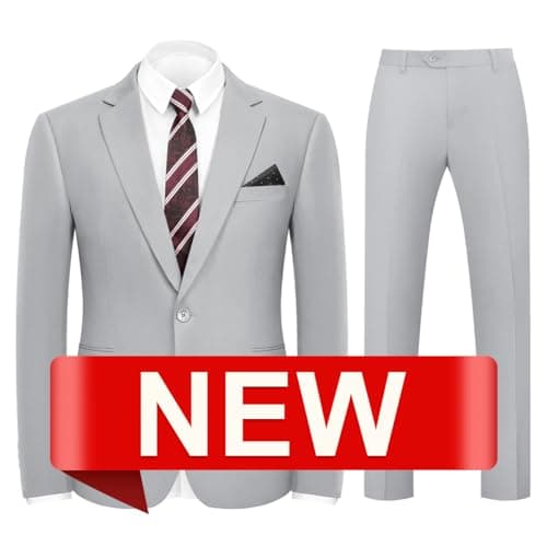 WYWK Men's Slim Fit 2-piece Suit Solid Color Blazer and Pants Tie Wedding Business Party