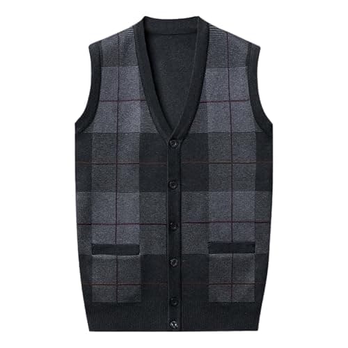 Men's Plaid V-Neck Classic Knit Sleeveless Sweater Vest