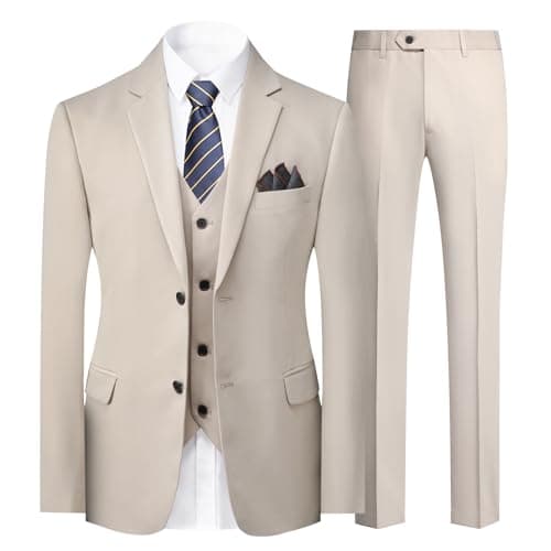 Cloudstyle Mens Classic Fit 3-Piece Wedding Dress Suit Jacket, Vest & Pants