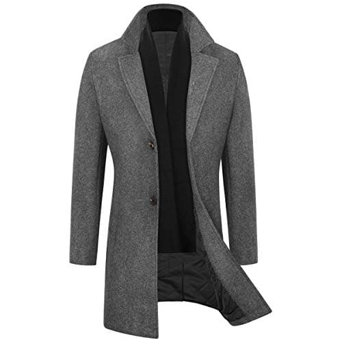 WULFUL Men's Slim Fit Wool Trench Coat Winter Coat